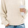 Womens 2024 Winter Fall Solid Turtleneck High Neck Balloon Long Sleeve Sweaters Pullover Outerwear
