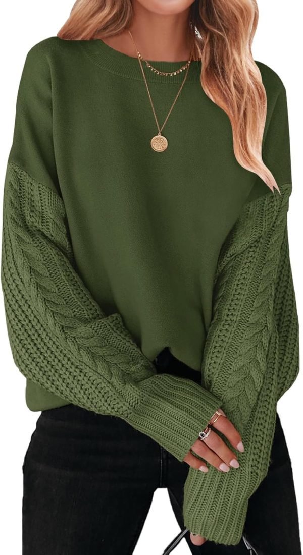 71atvYA_nkL._AC_SL1500 Women's 2024 Fall Long Sleeve Crew Neck Solid Color Cable Knit Chunky Casual Oversized Pullover Sweater Tops