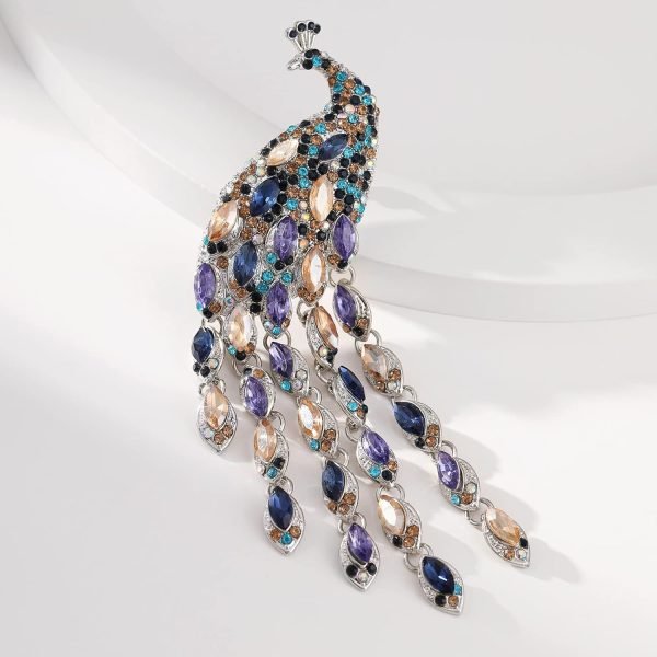Rhinestone Peacock Tassel Brooch Pins for Women Fashion