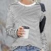 Women's Casual Striped Long Sleeve Tops Crew Neck Knit Ribbed Basic T Shirts