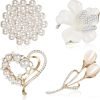 4Pcs Women's Brooch Pin Lapel Heart Brooch Simulated Crystal Pearl Rhinestone Flower Brooches for Women Bridal Wedding
