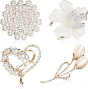71bqmJYsvAL._AC_SL1500 4Pcs Women's Brooch Pin Lapel Heart Brooch Simulated Crystal Pearl Rhinestone Flower Brooches for Women Bridal Wedding