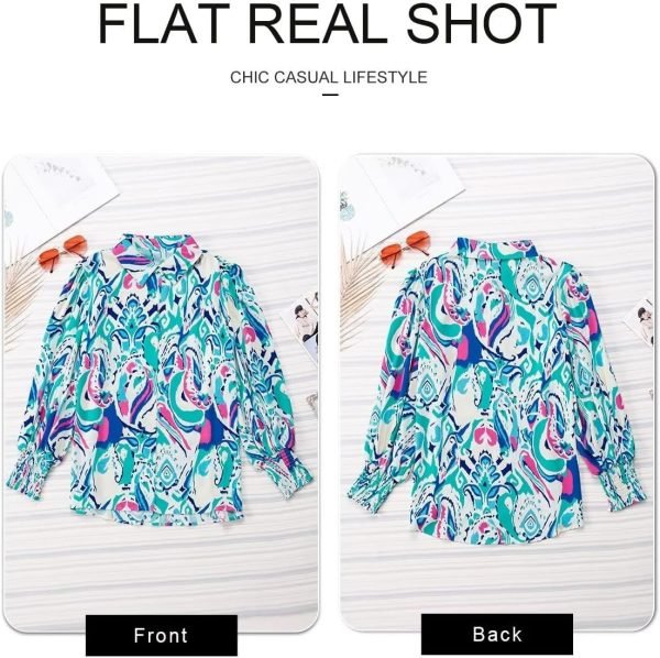 Women 2024 Loose V-Neck Shirts Paisley Print Lantern Sleeve Blouse Tops