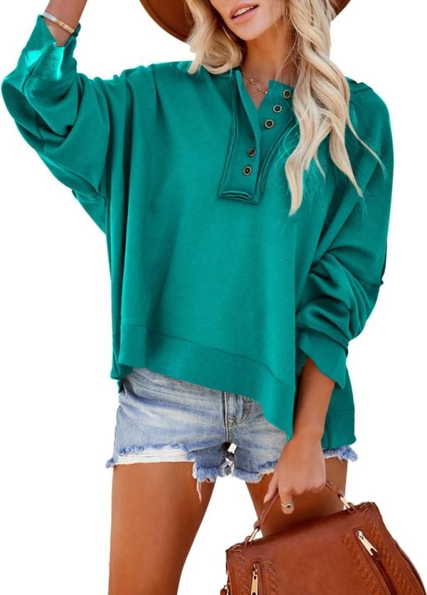 Hoodies for Women 2024 Fashion Fall V Neck Button Down Long Sleeve Hooded Sweatshirts Tops