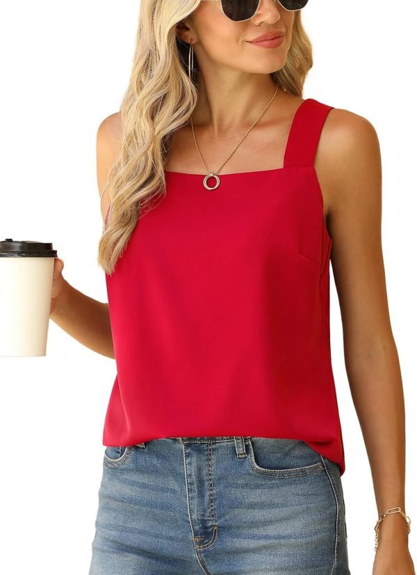 Blouse Tank Tops for Women Casual Summer Square Neck Chiffon Blouse Loose Flowy Sleeveless Tunic Shirts
