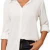 Womens Button Down Shirt Long Sleeve Classic Collared Tops Work Office Casual Chiffon Blouse