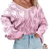 Fall Sweaters Round Neck Crochet Hollow Out Cute Winter Pullover Sweaters for Women Trendy 2024
