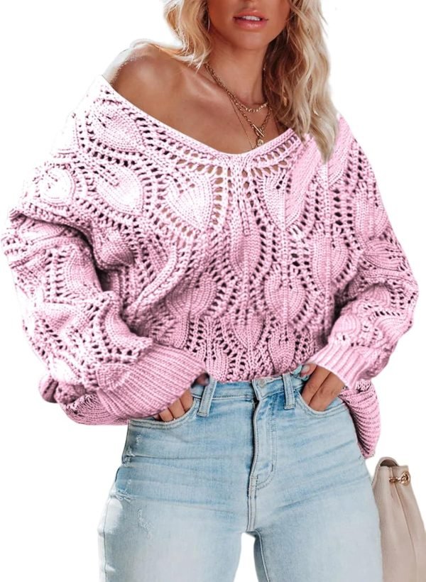 Fall Sweaters Round Neck Crochet Hollow Out Cute Winter Pullover Sweaters for Women Trendy 2024