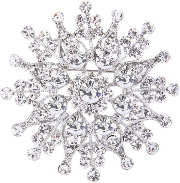 Women's Austrian Crystal Elegant Flower Leaf Bridal Corsage Brooch Pin