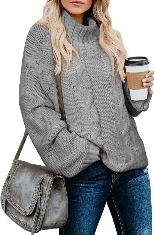 Womens 2024 Winter Fall Solid Turtleneck High Neck Balloon Long Sleeve Sweaters Pullover Outerwear