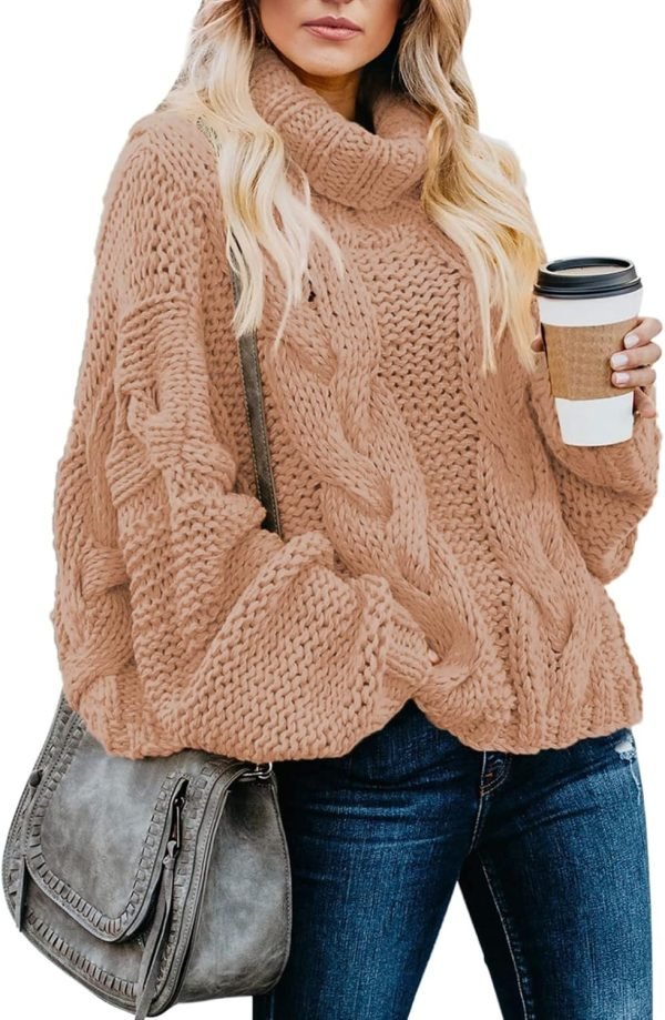 Womens 2024 Winter Fall Solid Turtleneck High Neck Balloon Long Sleeve Sweaters Pullover Outerwear