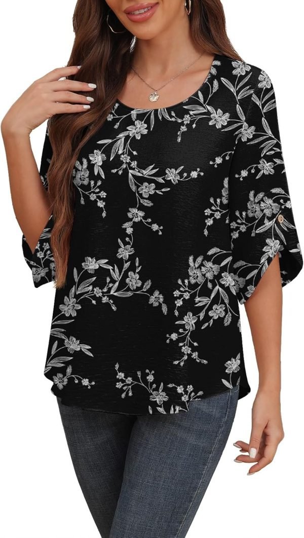 Women's 2024 Summer Chiffon Blouses Bell Short Sleeve Tshirts Casual Loose Flowy Dressy Work Tops for Leggings Blouse