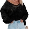 Fall Sweaters Round Neck Crochet Hollow Out Cute Winter Pullover Sweaters for Women Trendy 2024