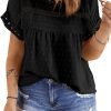 71dqs6Gf6qL._AC_SL1500 Women Plus Size Tops Crewneck Short Sleeve Lace Crochet Loose Casual Summer Blouses Shirts(1X-5X)