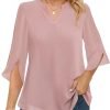 Women's 3/4 Sleeve Chiffon Blouses for Women Dressy Casual, V Neck Double Layers Chiffon Blouses 2024, Tunic Tops