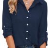 Womens Button Down Shirts V Neck Roll Up 3/4 Length Sleeve Tops Elegant Dressy Blouses Business Casual Outfits