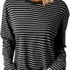 Women's Casual Striped Long Sleeve Tops Crew Neck Knit Ribbed Basic T Shirts
