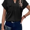 Women Dressy Casual V Neck Short Sleeve Dress Shirts Summer Work Tops Tunics Solid Color Chiffon Blouse