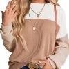 Womens Fashion 2024 Color Block Long Sleeve Crewneck Knitted Casual Loose Pullover Shirts Tops