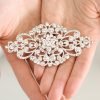 Vintage Bridal Crystal Brooch Pin, 4" Wide, Antique Silver Wedding Pin, Rhinestone Brooch for Brides and Wedding, Art Deco Fashion Accessory
