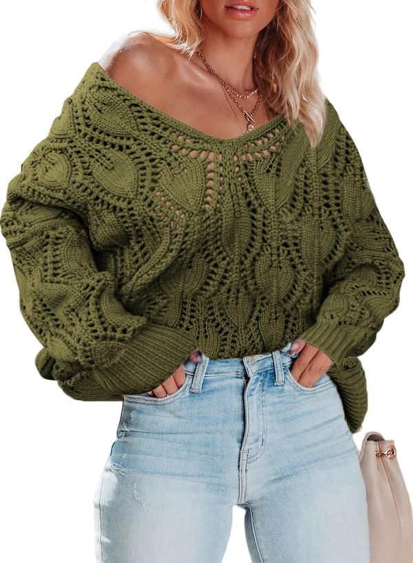 Fall Sweaters Round Neck Crochet Hollow Out Cute Winter Pullover Sweaters for Women Trendy 2024