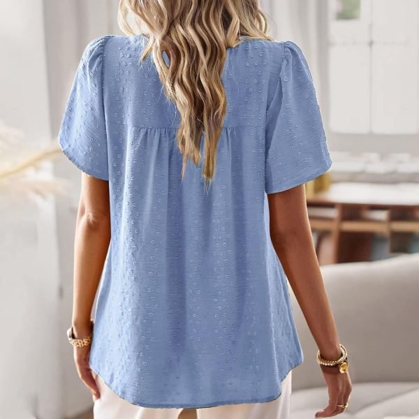 Womens Summer Tops Crewneck Short Sleeve Shirts Casual Chiffon Blouses Flowy Lace Hem Boho Clothing Trendy 2024