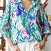 Women 2024 Loose V-Neck Shirts Paisley Print Lantern Sleeve Blouse Tops