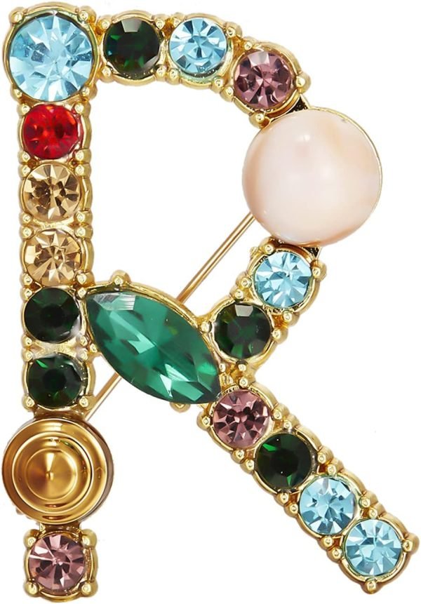 Crystal Pearl Initial Brooch Gold Plated Enamel Colorful Letter Alphabet Breastpin Pin for GIFTS