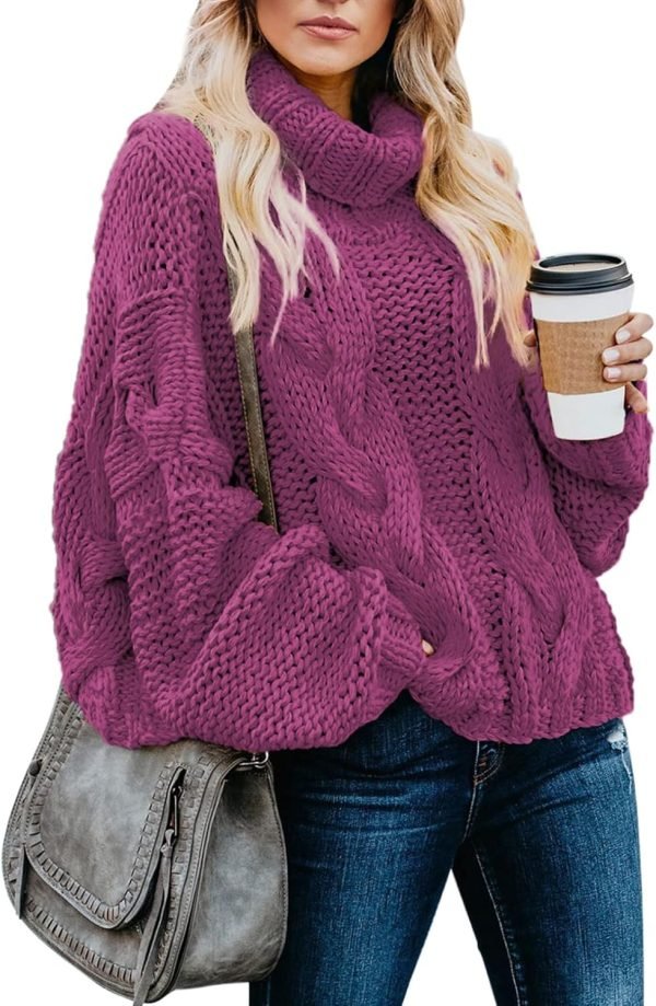 Womens 2024 Winter Fall Solid Turtleneck High Neck Balloon Long Sleeve Sweaters Pullover Outerwear