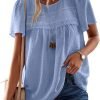 Womens Summer Tops Crewneck Short Sleeve Shirts Casual Chiffon Blouses Flowy Lace Hem Boho Clothing Trendy 2024