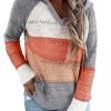 Women Color Block Hooded Crochet Striped Sweaters Lightweight Drawstring Hoodies Pullover Trendy Sweatshirts