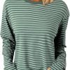 Women's Casual Striped Long Sleeve Tops Crew Neck Knit Ribbed Basic T Shirts