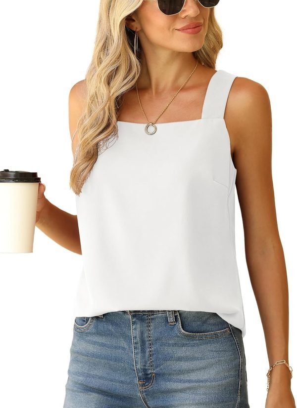 Blouse Tank Tops for Women Casual Summer Square Neck Chiffon Blouse Loose Flowy Sleeveless Tunic Shirts