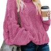 Womens 2024 Winter Fall Solid Turtleneck High Neck Balloon Long Sleeve Sweaters Pullover Outerwear