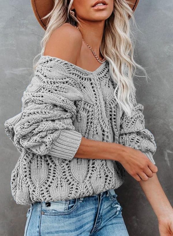 Fall Sweaters Round Neck Crochet Hollow Out Cute Winter Pullover Sweaters for Women Trendy 2024