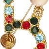 Crystal Pearl Initial Brooch Gold Plated Enamel Colorful Letter Alphabet Breastpin Pin for GIFTS