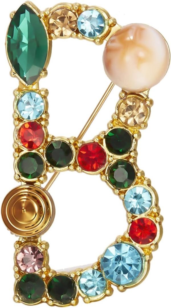 Crystal Pearl Initial Brooch Gold Plated Enamel Colorful Letter Alphabet Breastpin Pin for GIFTS