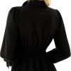 Women's Long Sleeve Peplum Dressy Shirt Office Bow Tie Work Blouses Tops Smocked Waist