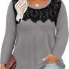 Plus Size Lace Tops for Women Long Sleeve Crewneck Pullover Fall T-shirts Tunics Basic Tees T-Shirts XL-5XL