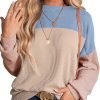Womens Fashion 2024 Color Block Long Sleeve Crewneck Knitted Casual Loose Pullover Shirts Tops