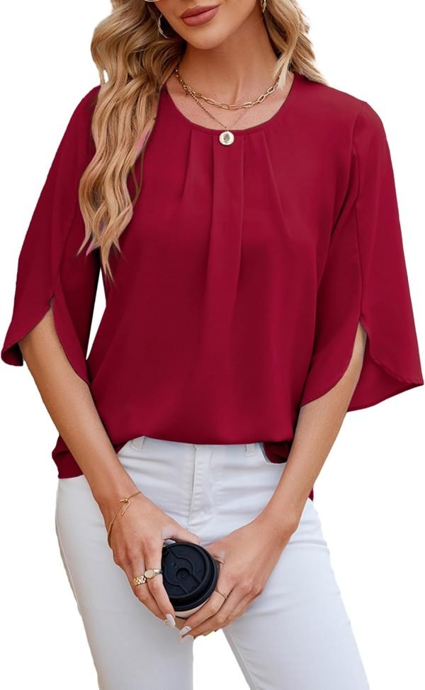 71i6EjXHJcL._AC_SL1500 Women's Chiffon Blouse 3/4 Sleeve Crew Neck Loose Tops Casual Blouses Shirt
