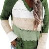 Women Color Block Hooded Crochet Striped Sweaters Lightweight Drawstring Hoodies Pullover Trendy Sweatshirts