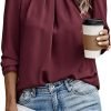 Womens Tops Dressy Casual Pleated Crew Neck Long Sleeve Shirts Office Work Chiffon Blouses