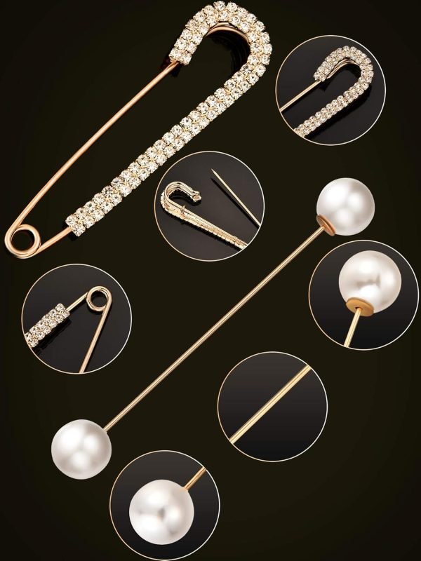 6 Pieces Sweater Shawl Clips Retro Pearl Brooch Pins Crystal Cardigan Collar Clip Dress Shirt Clip for Back Cinch and Waist for Women Girl Clothing Costume Accessory