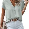 Short Sleeve Blouses for Women 2024 Summer Western Chiffon Shirts Dressy Casual Pearl Tops