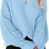 71j1iHx6OEL._AC_SL1500 Women's 2024 Fall Long Sleeve Crew Neck Solid Color Cable Knit Chunky Casual Oversized Pullover Sweater Tops