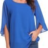 Womens Tops Dressy Casual Summer Chiffon Blouse 3/4 Sleeve Loose Mesh Tunic Shirts