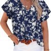 Womens 2024 Summer Tunic Tops Casual Short Sleeve Blouses V Neck Dressy Chiffon Boho Tshirts