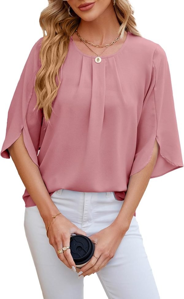 71jfFlrWCqL._AC_SL1500 Women's Chiffon Blouse 3/4 Sleeve Crew Neck Loose Tops Casual Blouses Shirt