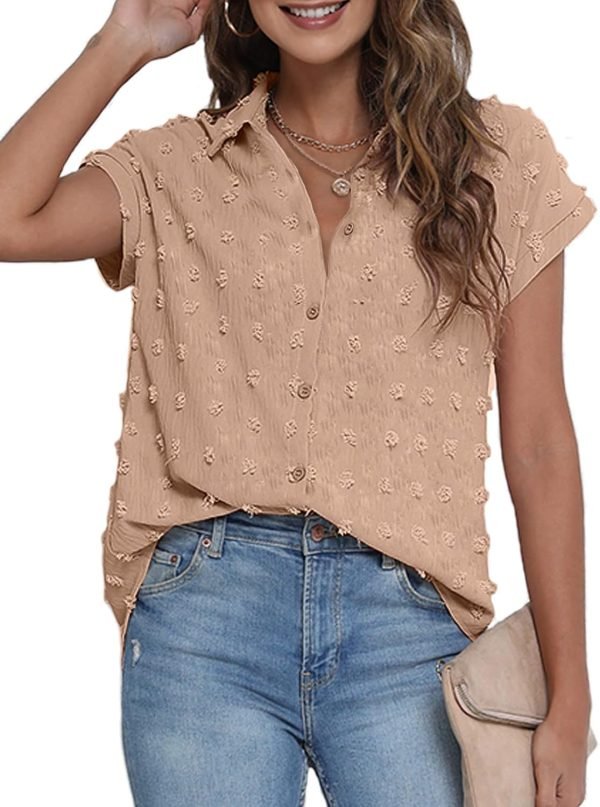 71jgTkZuyqL._AC_SL1500 Women White Button Down Shirt Dressy Casual Work Tops Chiffon Blouse Summer Short Sleeve Shirts